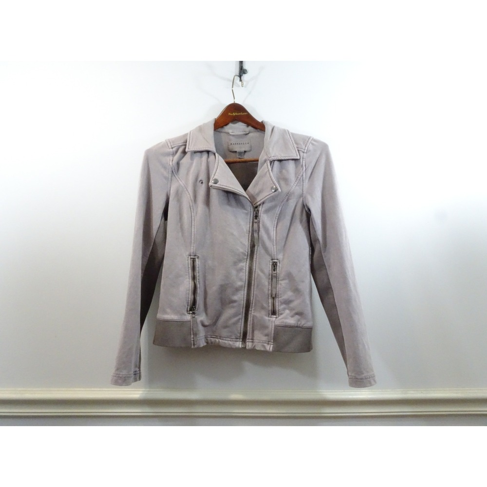 Marrakech Womens Moto Jacket Gray Asymmetrical Zip Ribbed Knit Panels Small